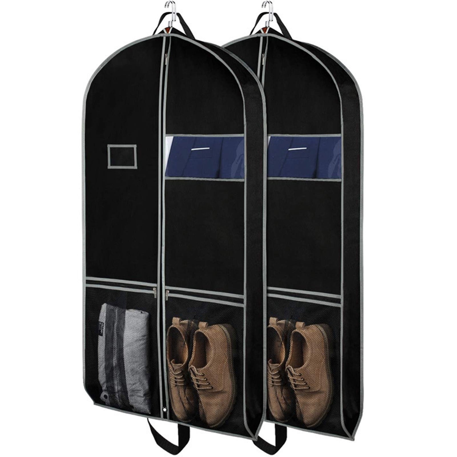 Pnellth Non-woven Fabric Clothing Dust Cover Travel Heavy-Duty Garment Bag with Pockets Clear Window Waterproof Label Foldable Dust-Proof Suit Bag
