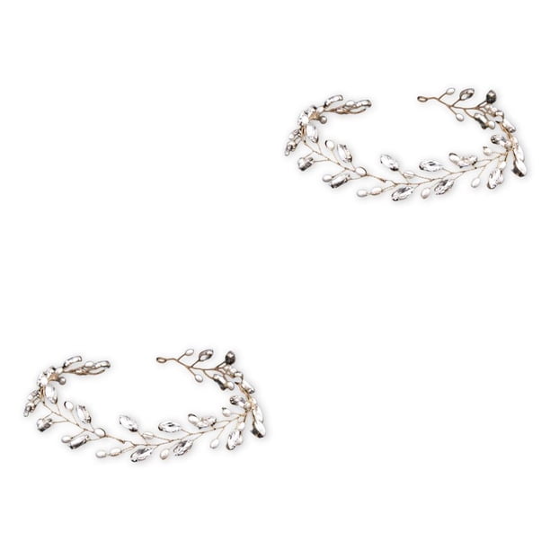 Jumpingount Diadema de boda para mujer, forma de hojas de cristal, fiesta, reunión, compromiso, negocios, diadema para mujer Oro 2piezas