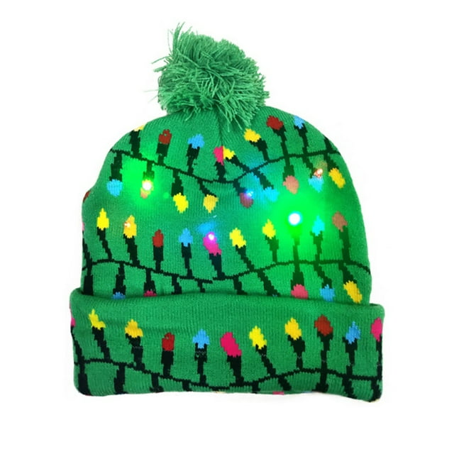 Unisex LED Light Up Christmas Hat Warm Knitted Beanie Holiday Xmas Hat ...