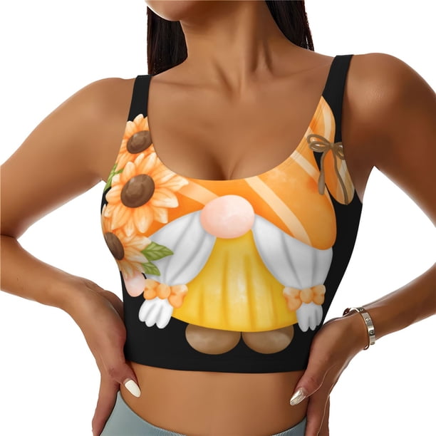 Fotbe Sunflower Gnomes 2 Sujetador Deportivo Largo sin Aros para Mujer con Almohadillas y Soporte Medio, Transpirable y Absorbente, Camiseta Tipo Chaleco o Tank Top-Small