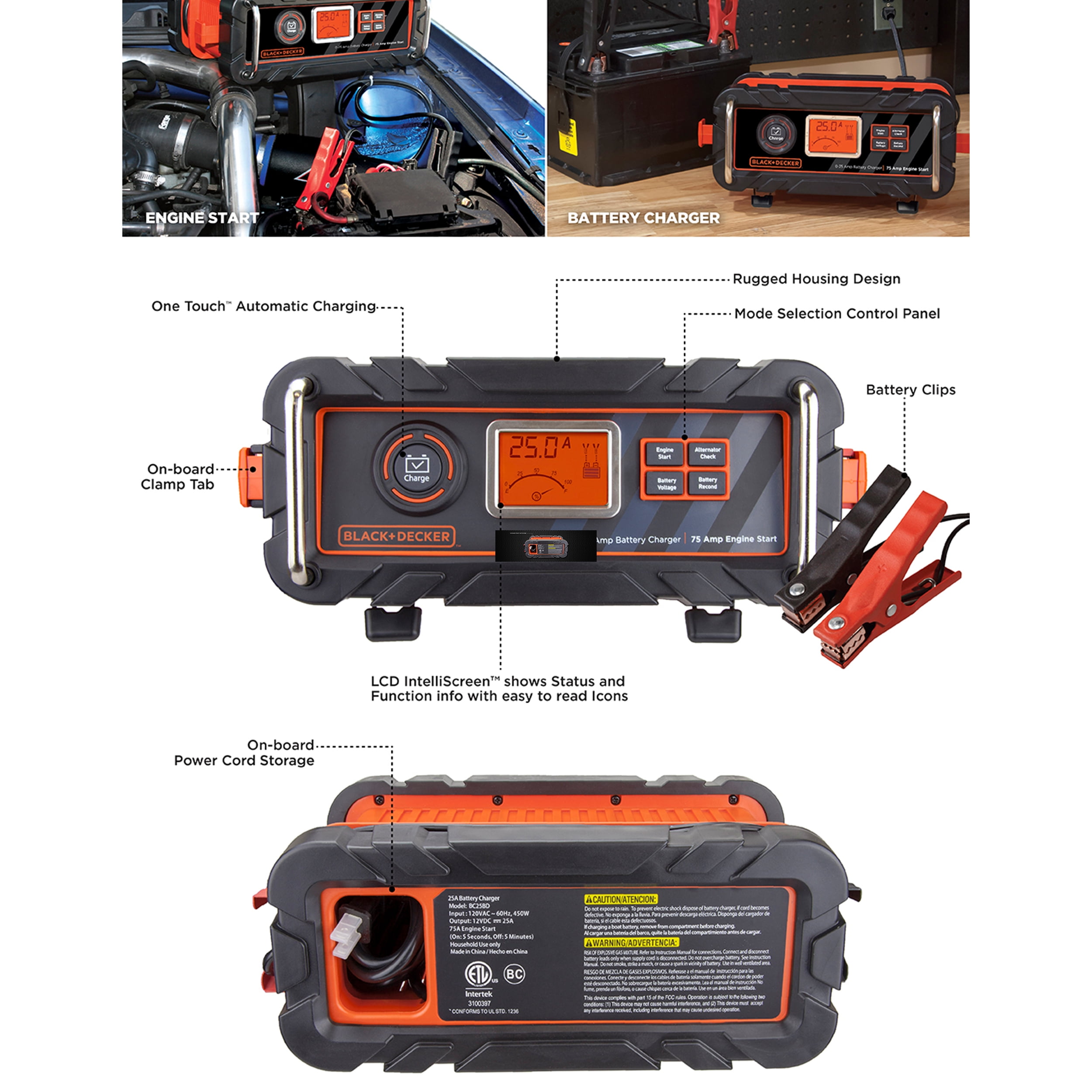 Black & Decker BC25BD 25 Amp Bench Battery Charger with 75 Amp Engine Start