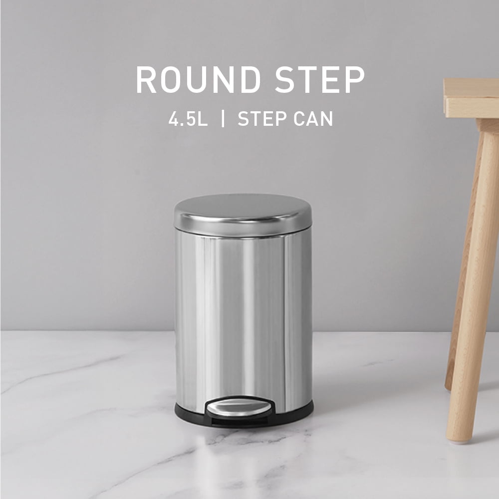 simplehuman Bathroom Trash Can, 1.2 Gallon Step Garbage Bin with Soft Close Lid, Brushed Stainless Steel