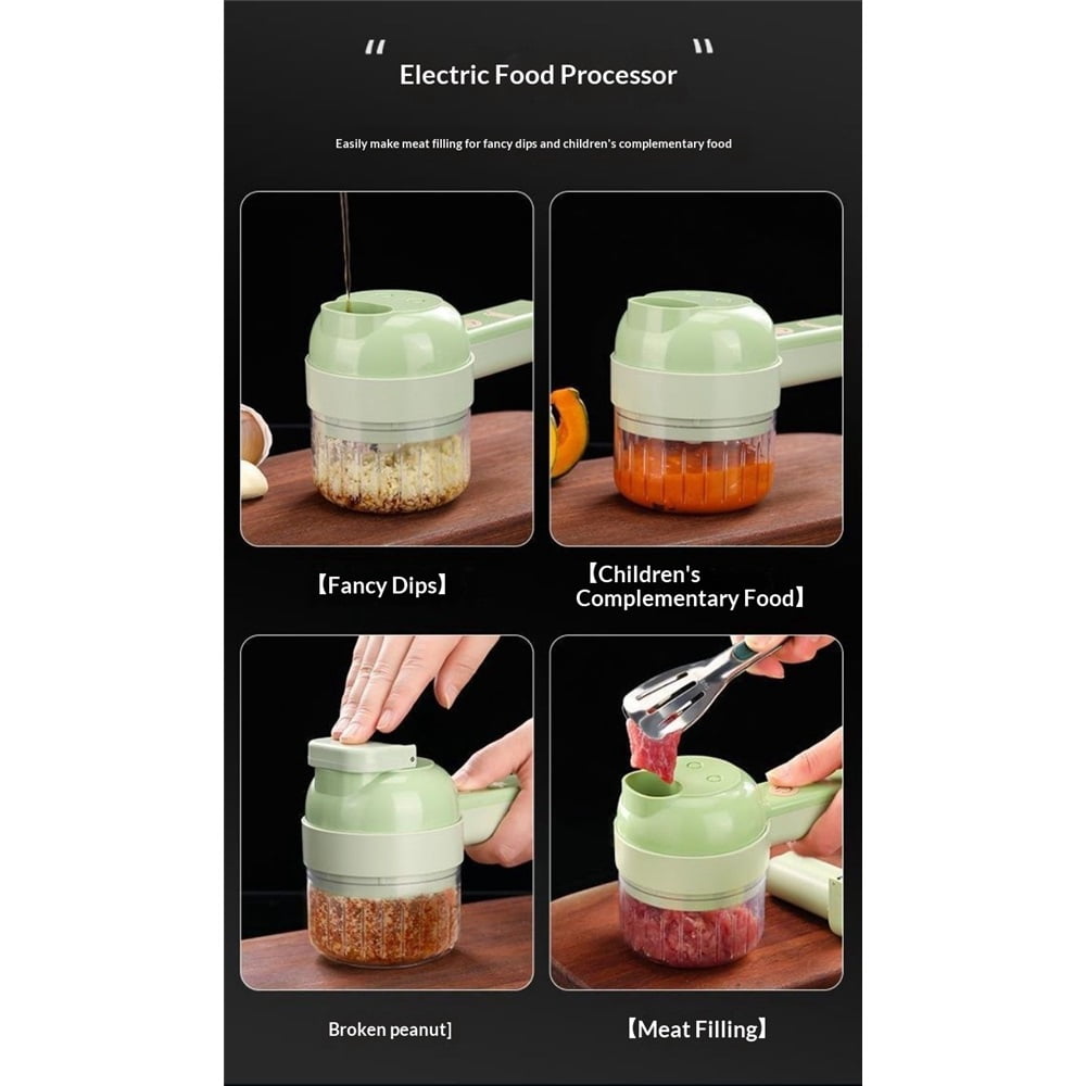 Handheld Electric Vegetable Cutter Set, Multifunctional Mini Electric Grinder Garlic Mud Masher Chopper, Portable Food Processor with Brush, for Garlic Chili Onion Ginger Celery Meat