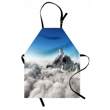 Mountain Apron Highest Mountain above the Clouds with Clear Sunny Sky Background Earth is Magic, Unisex Kitchen Bib Apron with Adjustable Neck for Cooking Baking Gardening, White Blue, by Ambesonne