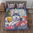 thumbnail image 2 of Watercolor Hello Winter Siberian Husky Chill Christmas Welcome Quilt Bedding Set Husky Dog Lover Gifts 1 Blanket Bed Cover 2 Pillowcases - 00016, 2 of 5