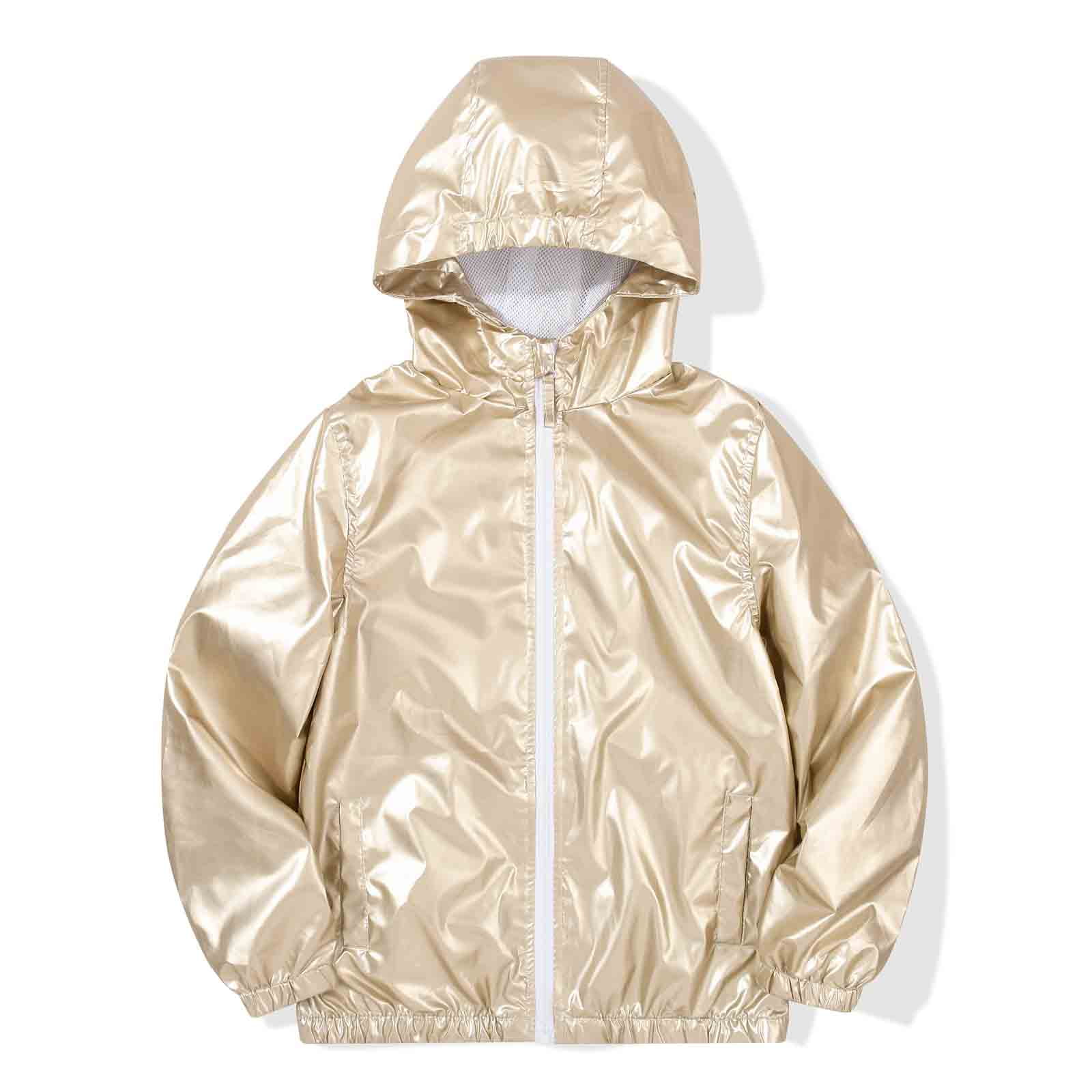 MADHERO Boys Girls Rain Jacket Lightweight Long Sleeve Windbreaker Gold 10