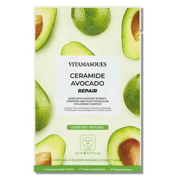 Vitamasques Ceramide Avocado Repair Sheet Mask, For All Skin Types, One Sheet Mask