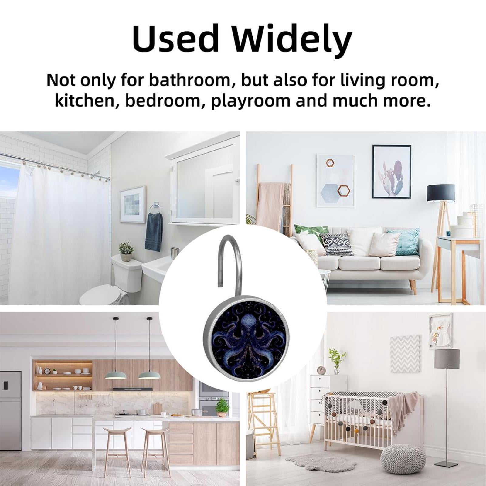 12pcs Decorative Shower Curtain Hooks, Rust Resistant Shower Rings for Bathroom Living Room,Rustproof Stainless Steel Rings for Shower Curtain and Liner Rods,Octopus Purple