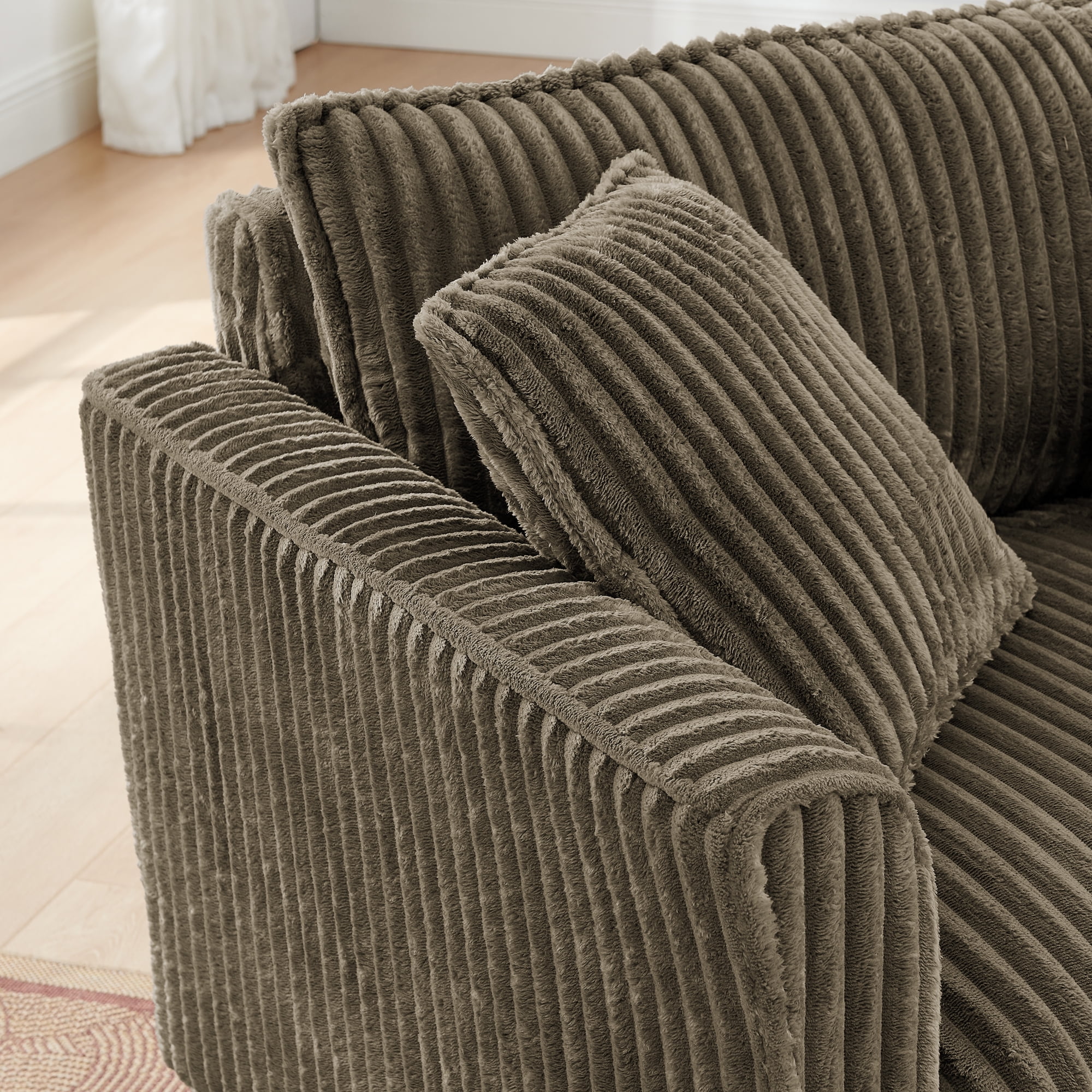 Leumius Accent Chair Armchair,Comfy Upholstered Single Sofa Chair with 2 Pillow for Living Room,Bedroom,Brown