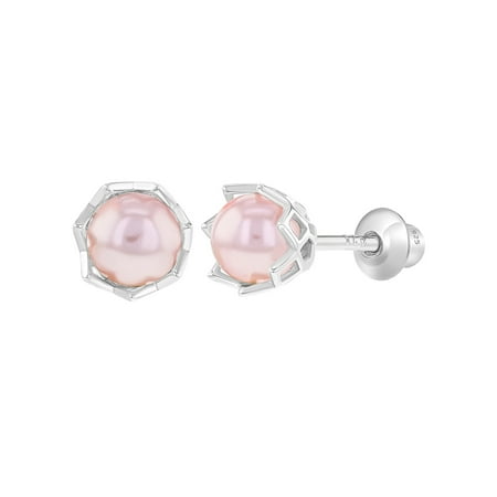 925 Sterling Silver Simulated Pearl Back Earrings Toddlers 925 Sterling Silver Simulated Pearl Back Earrings Toddlers S 4mm