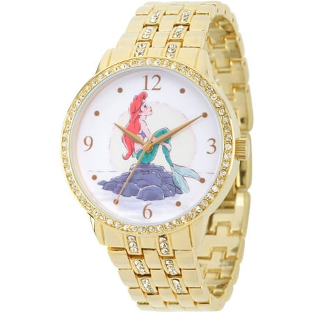 Disney Princess Ariel Women's Gold Alloy Glitz Watch, Gold Alloy Bracelet