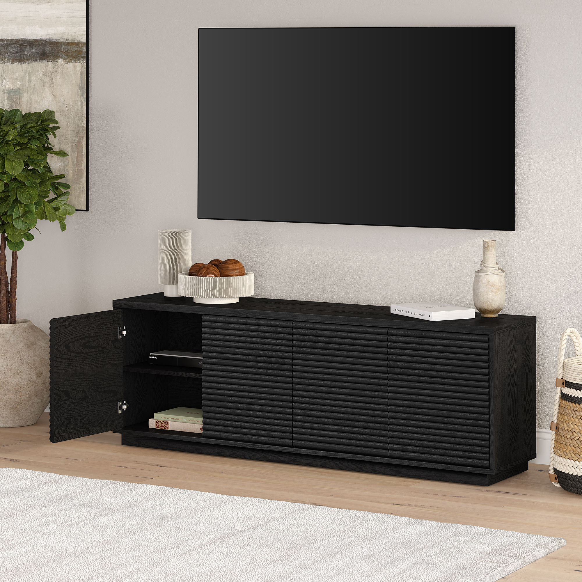 Tullis Rectangular TV Stand for TV's up to 78" in Black Grain