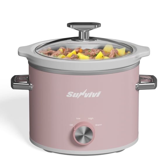 Superjoe 2 Quart Slow Cooker, Small Slow Cooker with Removable Ceramic Pot, Slow Cooker Food Warmer with 3 Heating Settings & Dishwasher Safe Glass Lid, Pink