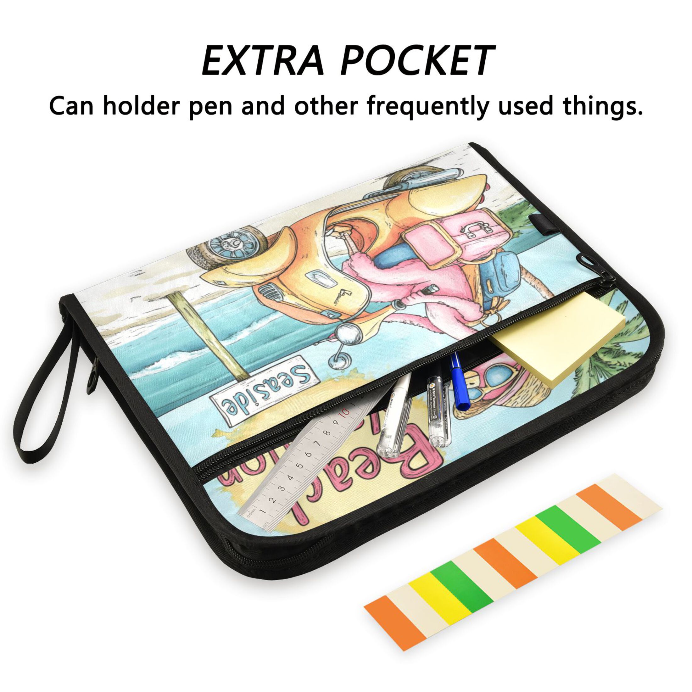 WOBOGO Cute Cartoon Flamingo Expanding File Folder Letter Size Accordion Filing Organizer 13 Pocket Separate Organ Pocket