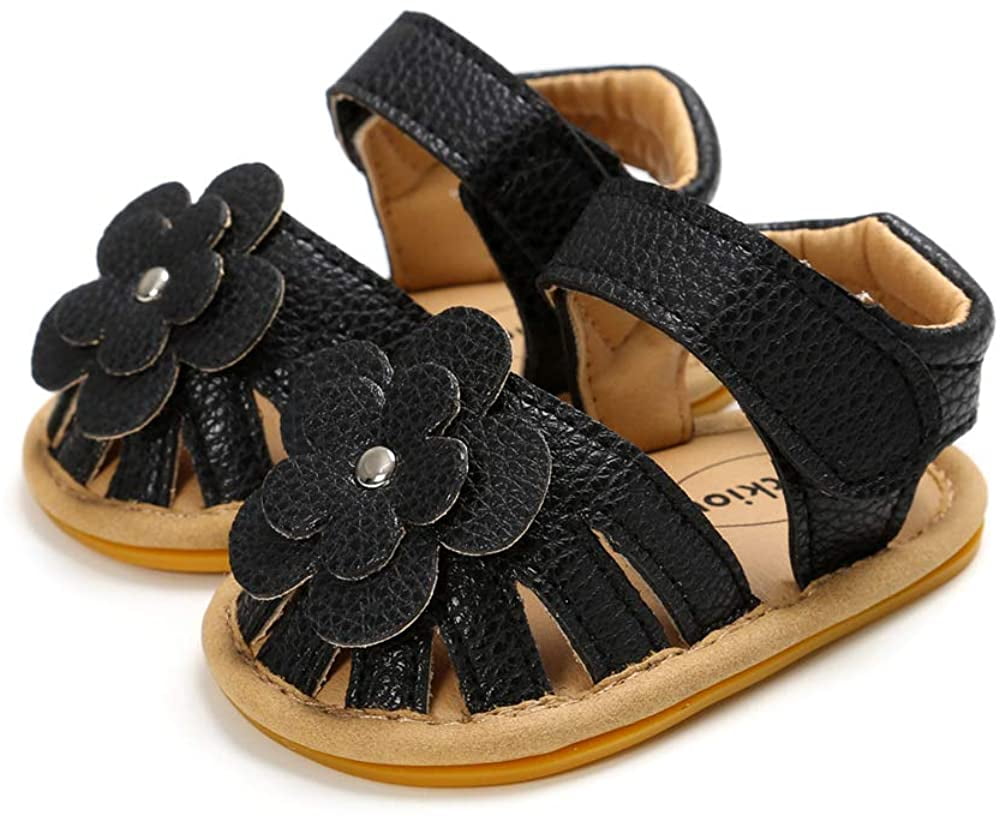 Meckior Baby Toddler Infant Girls PU Leather Soft Closed Toe Summer Sandals Flower Princess Flat Shoes 