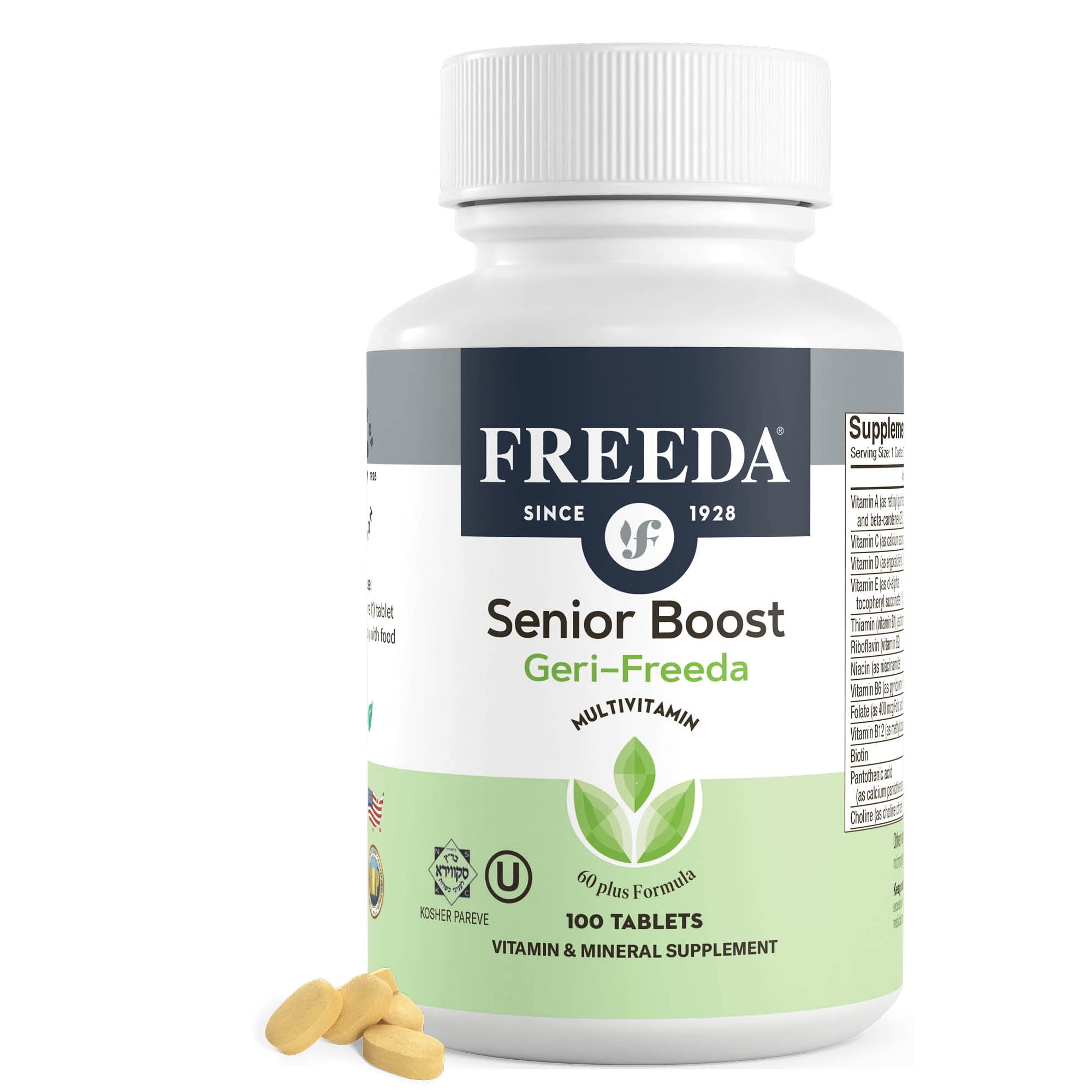 Freeda Senior Multivitamin – One Daily Vitamin for Adults 55+ | Energy & Immune Support | Vegan, Kosher, Gluten Free | 100 Tablets