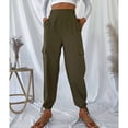 thumbnail image 4 of Pantalones Cargo para Mujer, Moda, Color Puro, Cintura Alta, Ropa De Trabajo, Bolsillos, Apertura del pie, cordón, Pantalones Femeninos, OD Verde S, 4 of 8