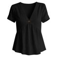thumbnail image 4 of Linen Shirts for Women Short Sleeve Casual V Neck T Shirt Peplum Tops Summer Blouses Beach Vacation Outfits, 4 of 4
