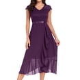 thumbnail image 3 of Gala Dresses for Women V Neck Floral Lace Short Sleeve Bridesmaid Maxi Dress Wedding Mid Length Formal Evening Dress Purple M, 3 of 8