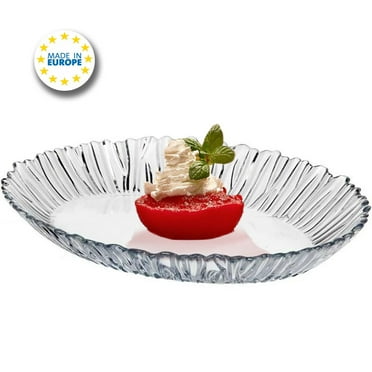 Elegant Glass Service Salad Plate, Oval Serving Dish for Dinner Dessert Appetizer, 13in
