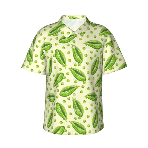 Balery Green Peas Camisas hawaianas de manga corta para hombre, camisas playeras de corte holgado, camisas de vacaciones con botones,XX-Large