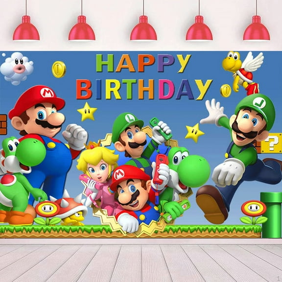 Mario Birthday Decorations,Girls Princess Happy Birthday Banner Backdrop for Kids Birthday Party Supplies (5x3ft)