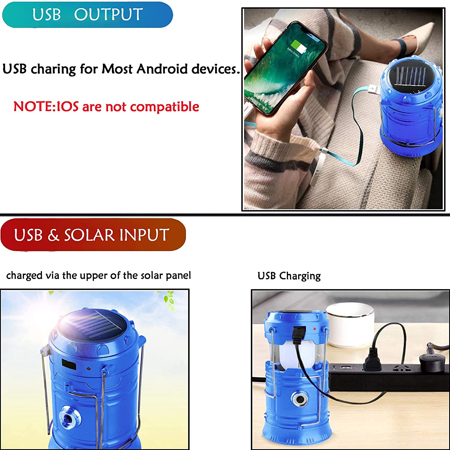 Solar Power Rechargeable Battery LED Flashlight Camping Tent Light Lantern  Lamp - Bed Bath & Beyond - 31950795