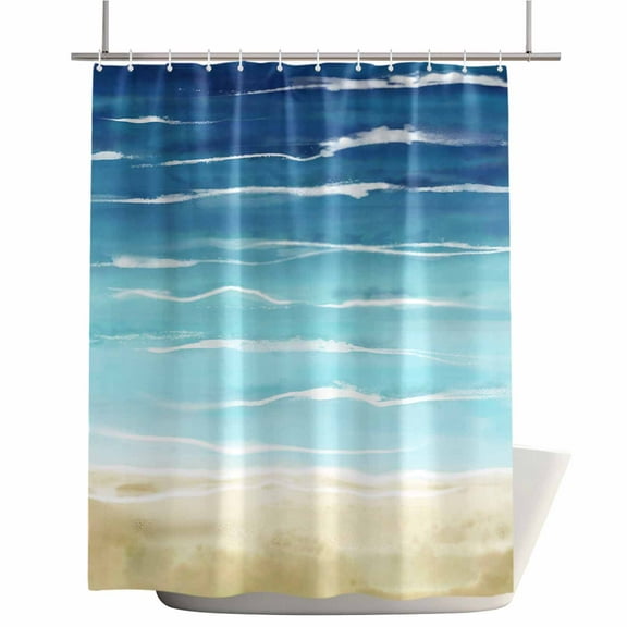 Shower Curtains for Bathroom-72"x72",Ocean Abstract Coastal Beach Waterproof Bath Curtain Grommet Shower Curtain Set with Hooks,Blue Brown Gradient Sea Wave Washable Bath Accessories