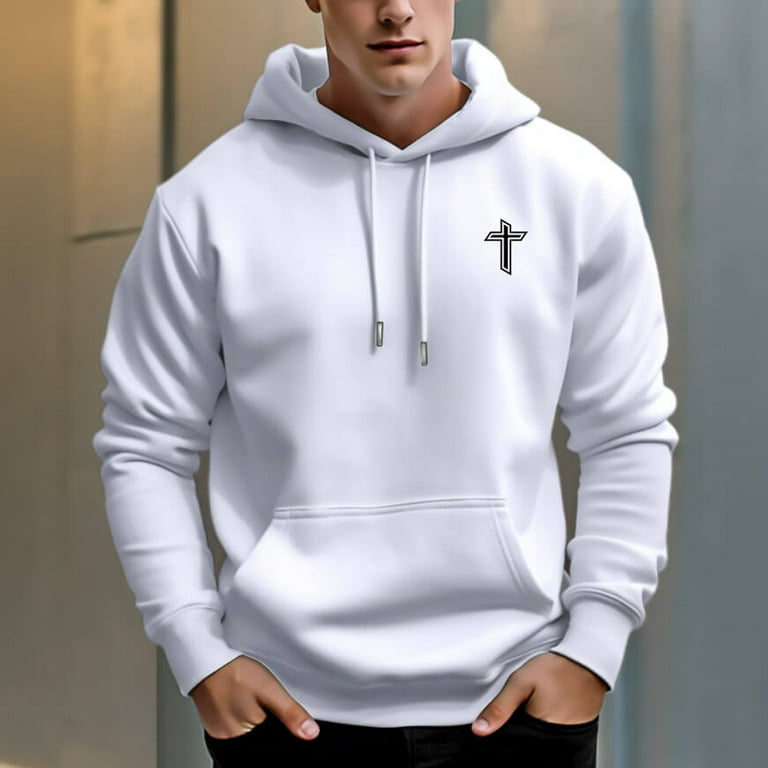 Men s 330g 100 Cotton Pattern Terry Dropped Shoulder Hoodie Cross Print Walmart