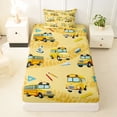 thumbnail image 3 of Castle Fairy School Bus Pattern Twin Sheet Sets 3pcs for Teens, Stationery Print Bedding for Bedroom, Yellow Blue, 3 of 6