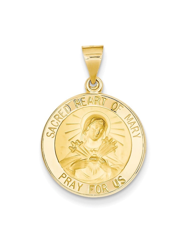 Mia Diamonds 14k Yellow Gold Polished and Satin Sacred Heart of Mary Medal Pendant