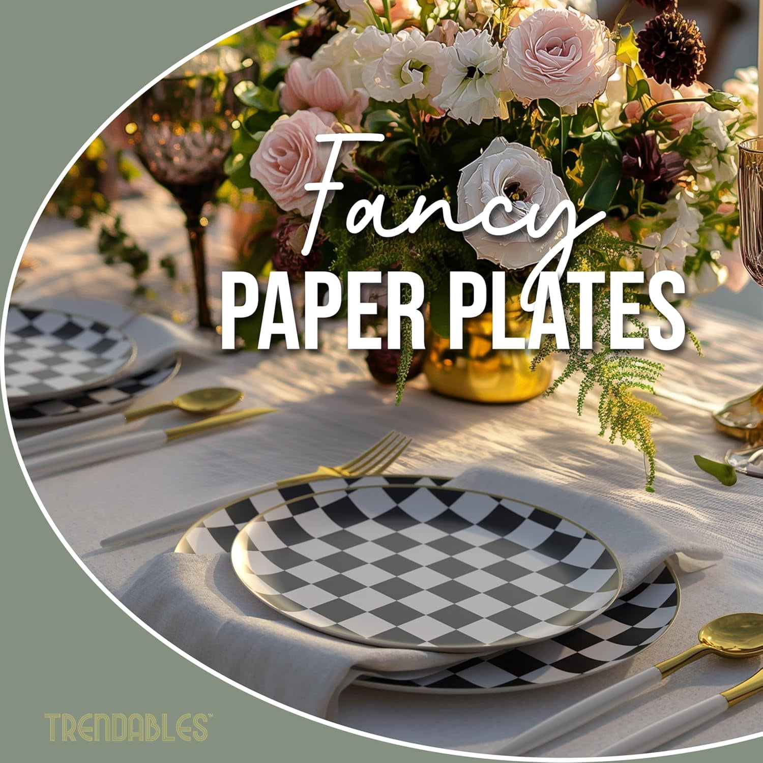 Trendables Heavy Duty Paper Plates Bulk 80 Pcs Disposable Party Plates - 40 X 8 Inch Dessert Plate & 40 X 10 Inch Paper Plate Checkered decor, black and white party decorations, race car decorations