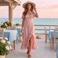 thumbnail image 5 of UDAUDU Off The Shoulder Dress for Women 2026 Bridesmaid Dresses Spring Summer Wedding Guest Gowns Ruffle Neck Prom Dress with Slit Pink 2XL, 5 of 8