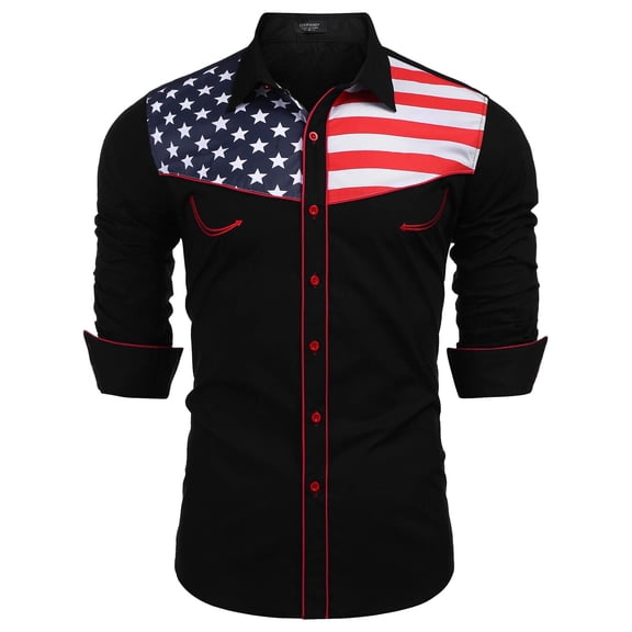 COOFANDY Men's American Flag Shirts Casual Long Sleeve Western Button Down Shirt