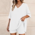 thumbnail image 2 of LIaqionyy 2 Piece Sets for Women Summer Lounge Short Sleeve Oversized V Neck Shirt Biker Shorts Outfits Set, 2 of 7
