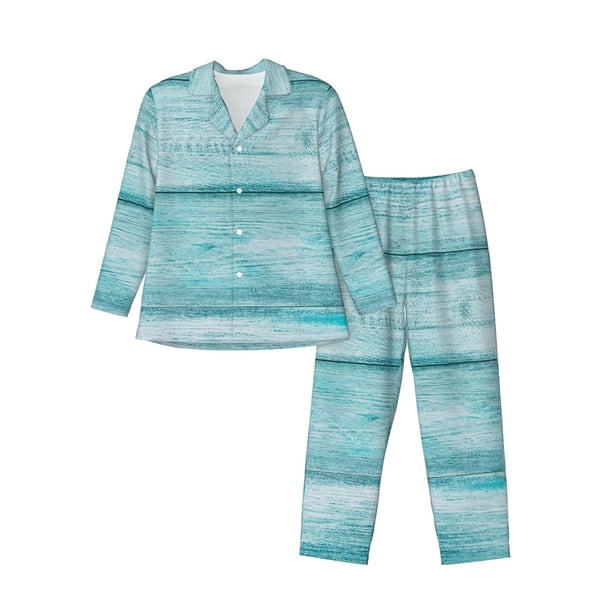 Fotbe Teal Turquoise Wood Pijama de Hombre con Estampado de Manga Larga, Conjunto de 2 Piezas, Ropa de Dormir Suave y Cómoda con Bolsillos-XX-Large