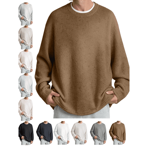 Men's Crewneck Sweaters Long Sleeve Lightweight Sweater Regular Fit Pullover Top Moisture Wicking Breathable Warm Winter Clothes