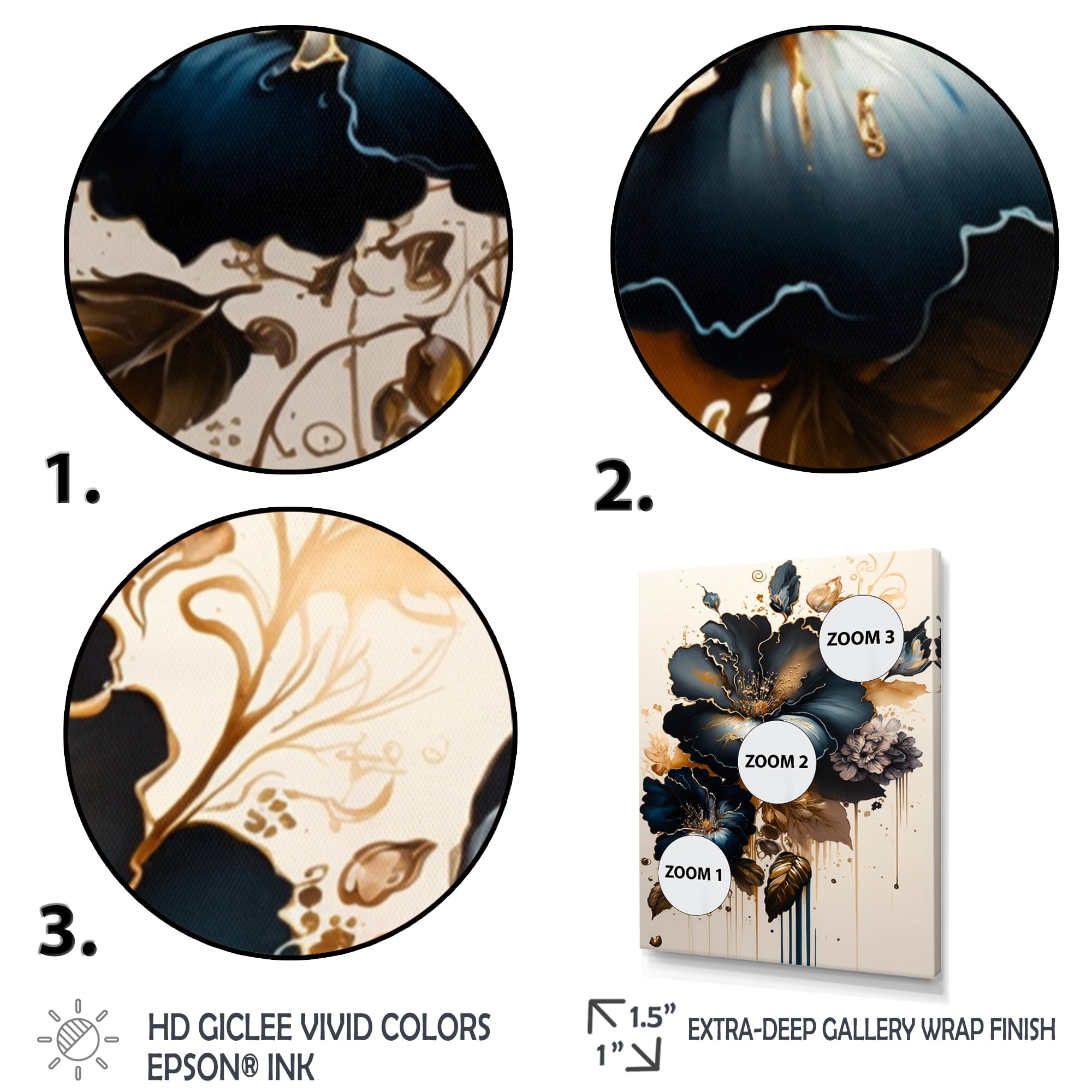 Designart Dark Blue And Gold Hibiscus I Canvas Wall Art