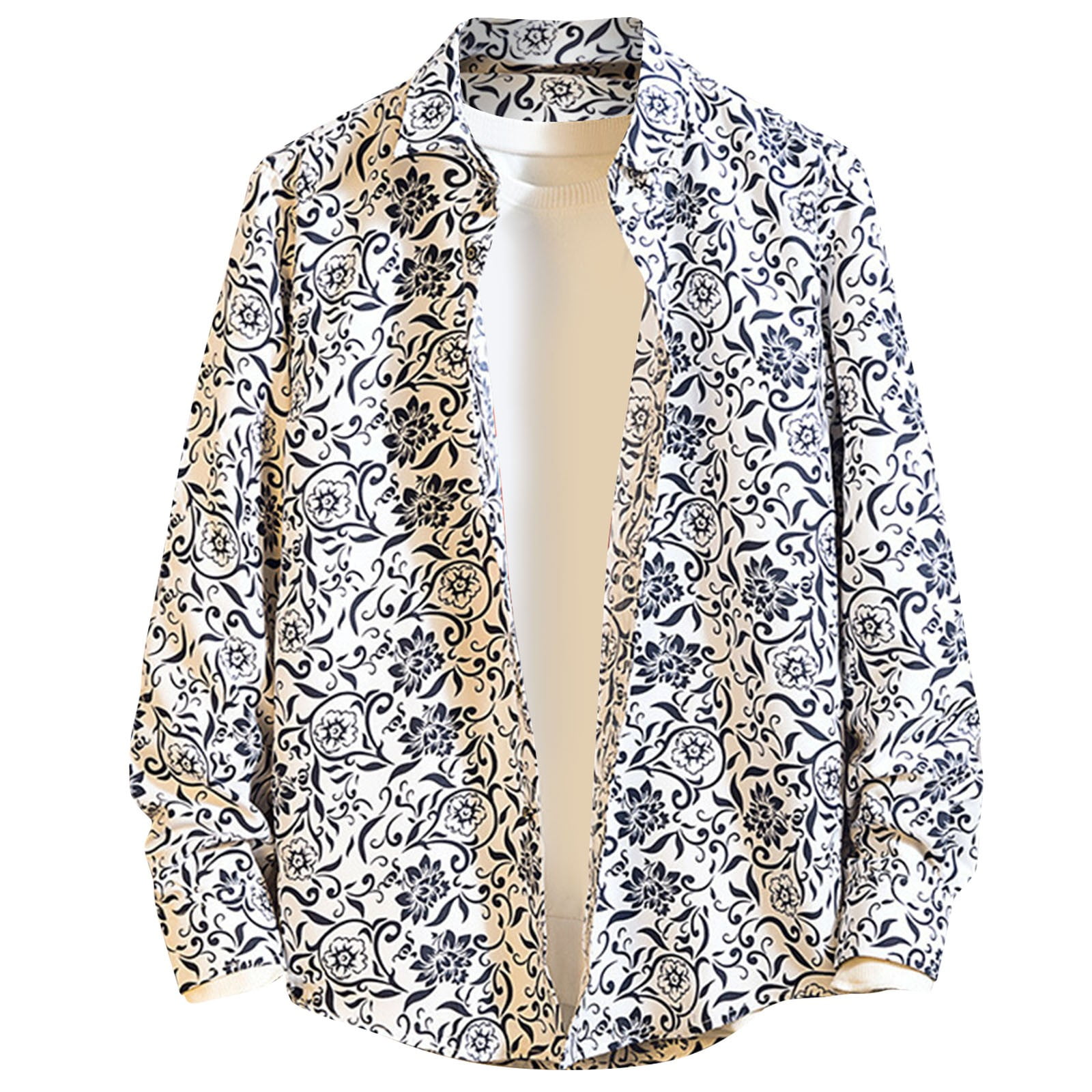 Xysaqa Big Tall Mens Shirts Vintage Floral Travel Work Shirt for