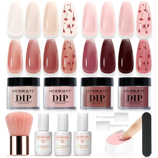 Kit de uñas en polvo AZUREBEAUTY, gelatina de 4 colores con flor seca