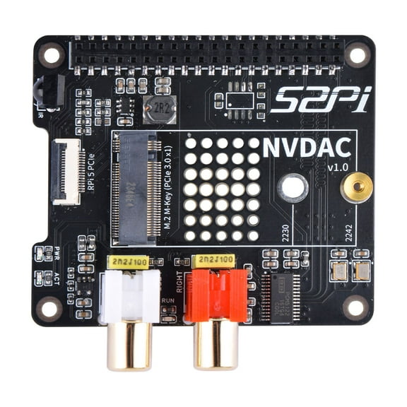 52Pi HiFi DAC Hat with PCIe to NVMe SSD Function for Raspberry Pi 5, Support NVMe 2230/2242 SSDs