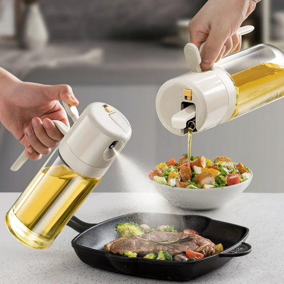 Oil Sprayer for Cooking, Olive Oil Dispenser Bottle，Olive Oil Sprayer, 2 in 1 Oil Dispenser and Oil Sprayer, 18oz/550ml Glass Oil Spray Bottle with Pourer, Salad, Frying, BBQ