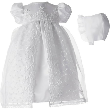Christening Baptism Newborn Baby Girl Special Occasion Girls Long Embroidered Organza Over Satin Dress