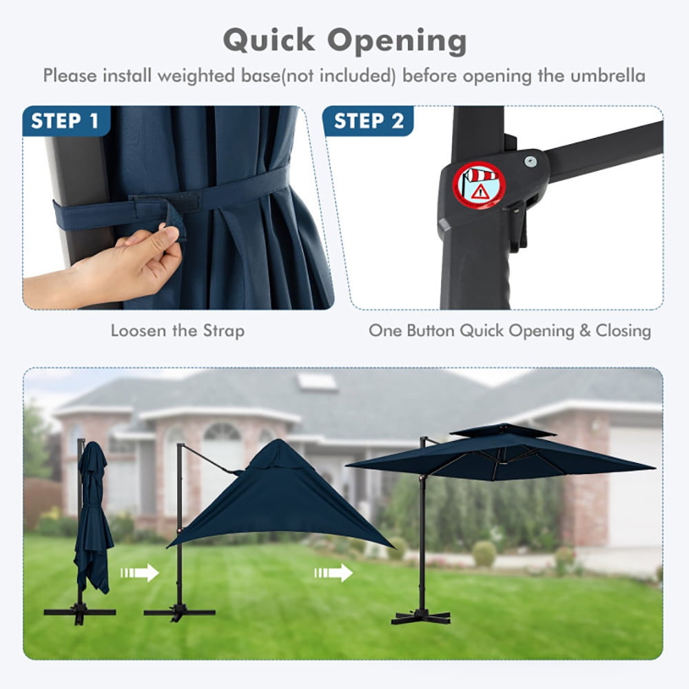 Aimee Lii 9.5 Feet Cantilever Patio Umbrella with 360° Rotation and Double Top, Table Umbrella Outdoor for Patio Pool Beach, Navy Aimee Lii 9.5 Feet Cantilever Patio Umbrella with 360° Rotation and Double Top, Table Umbrella Outdoor for Patio Pool Beach, Navy