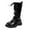 Black, variant on LYHaoo Girls Lace-Up Winter Riding Boots,Mid Calf Combat Boots PU Leather Side Zipper Boots Sizes 10 Black(3.5-4 Years)