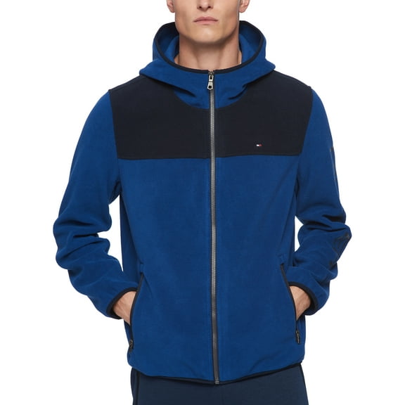 Tommy Hilfiger Men's Hooded Fleece Jacket (XLarge, Midnight/Royal Blue)
