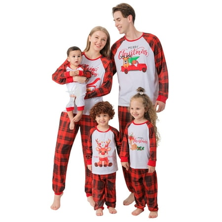 

Gwiyeopda Christmas Matching Family Pajamas/Jumpsuit Cartoon Elk Pattern for Father Mother Kids