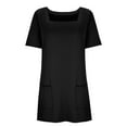 thumbnail image 6 of Long Tops for Women wear with Leggings Square Neck Short Sleeve Loose Fit Tunic Tee Shirt with Pockets (2XL, Black), 6 of 7