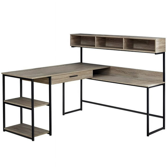 Pemberly Row Modern Engineered Wood L-Shaped Computer Desk in Dark Taupe/Black