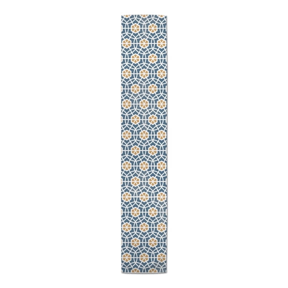 Creative Products Blue and Yellow Circle Hex 16x90 Cotton Twill Table Runner